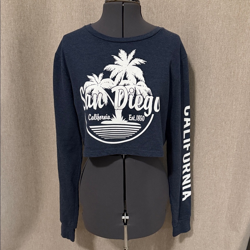 Navy‎ Blue San Diego Graphic Crop Top Ladies Size L NWOT